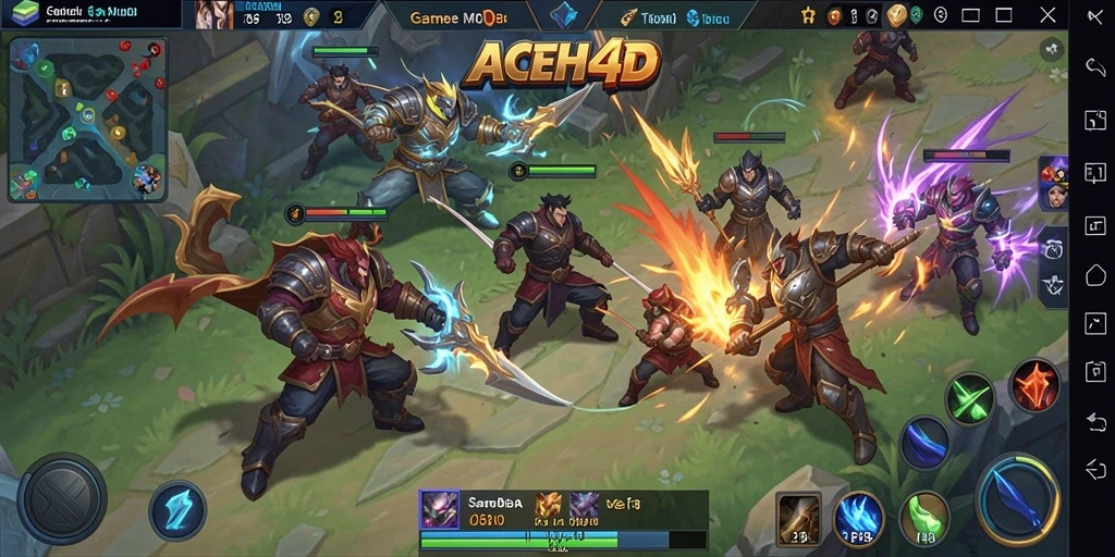 Screenshot gameplay ACEH4D yang menampilkan aksi seru dalam pertempuran MOBA.