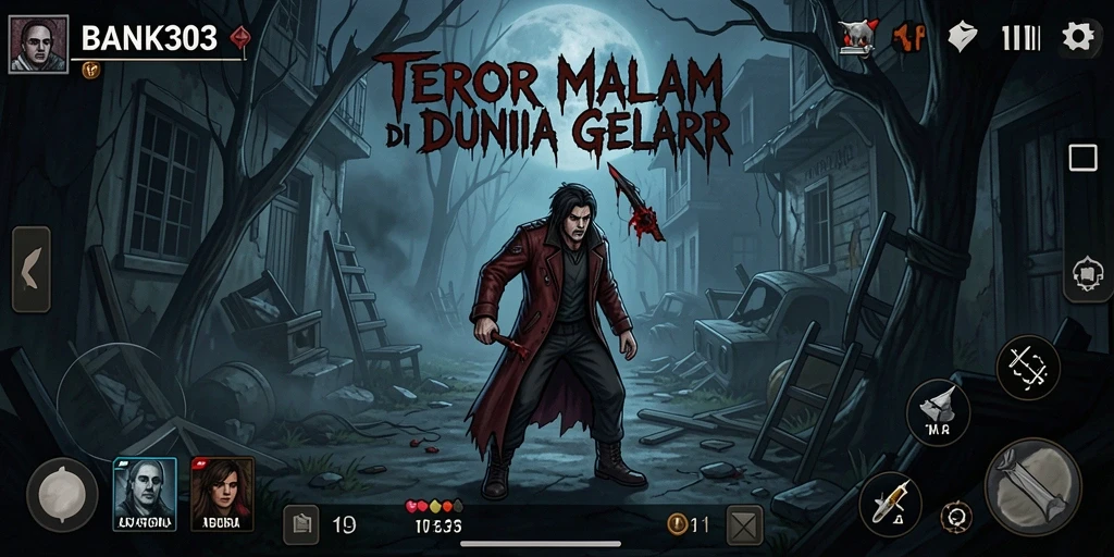 Screenshot gameplay BANK303 menampilkan suasana horor yang menyeramkan.