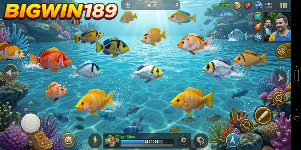 Tangkapan layar gameplay dinamis dari BIGWIN189 saat menembak ikan.