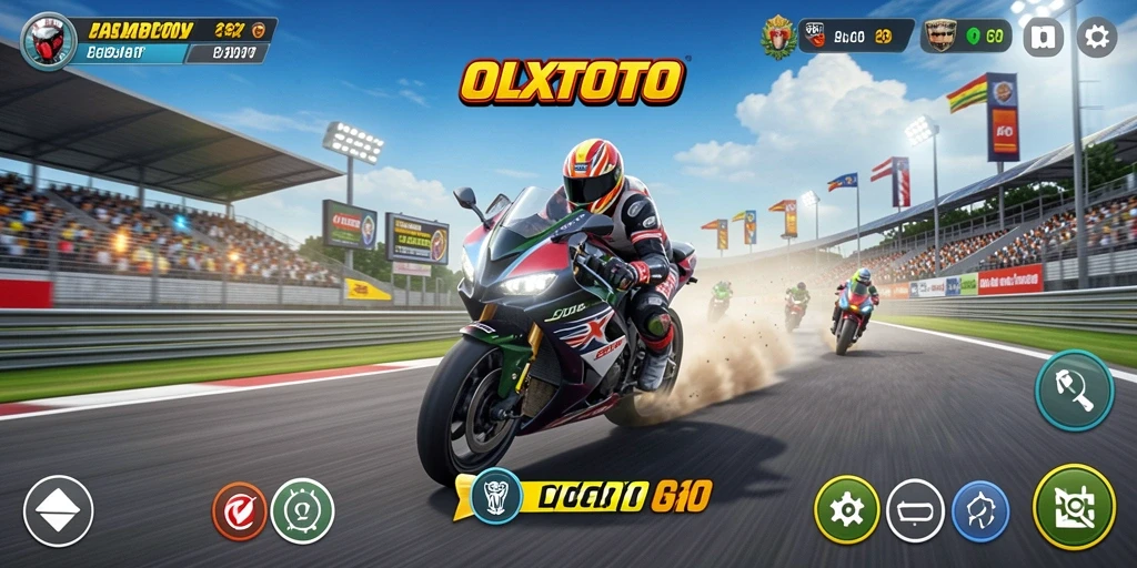 Screenshot OLXTOTO menampilkan aksi balap motor yang mendebarkan di lintasan.