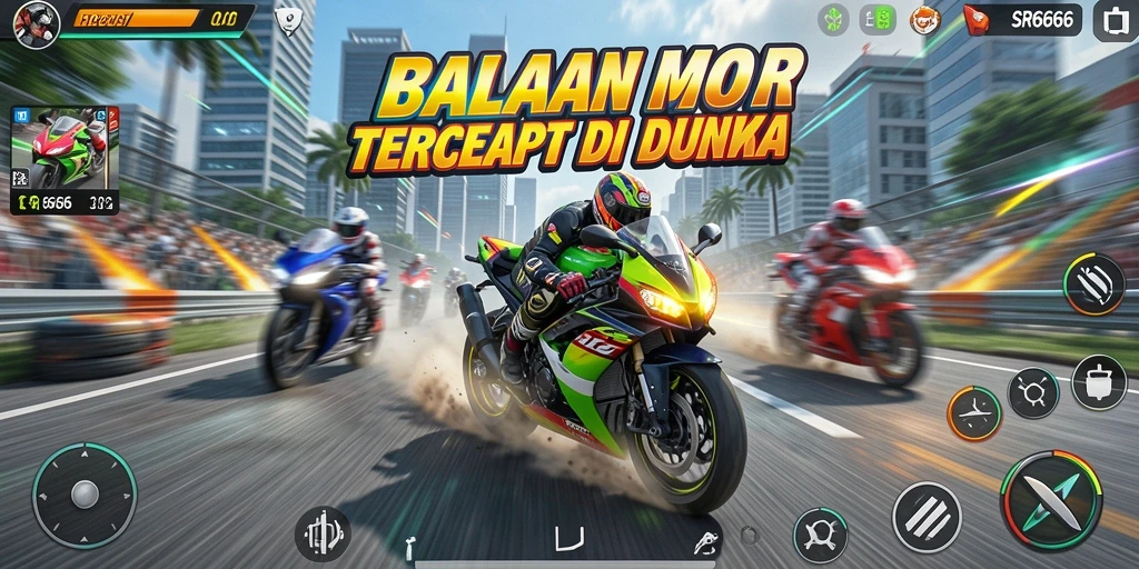 Tampilan gameplay SR6666 yang mendebarkan saat balapan motor.