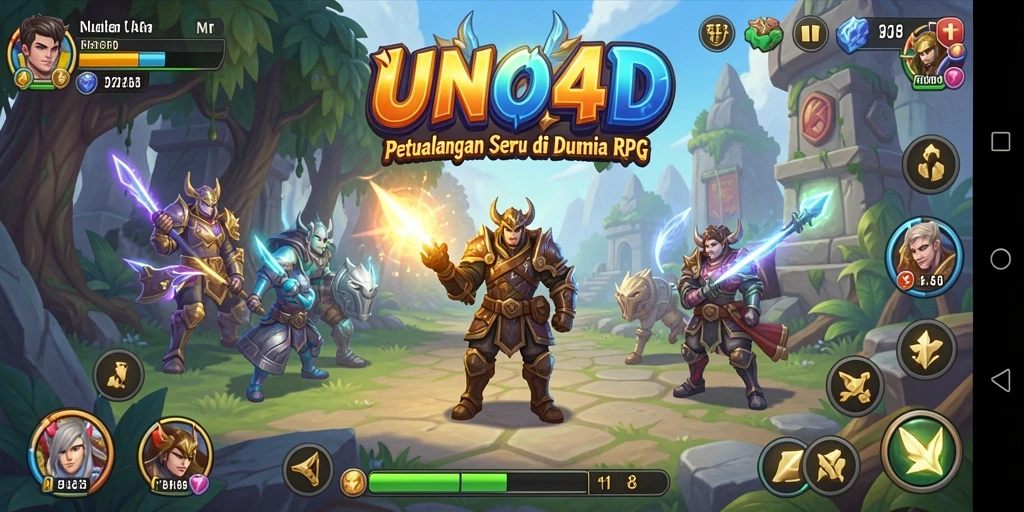 Tangkapan layar gameplay RPG di <strong>UNO4D</strong> yang menampilkan pertarungan epik.
