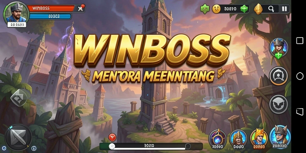Screenshot utama WINBOSS yang menampilkan momen seru dalam pertahanan Tower Defense.