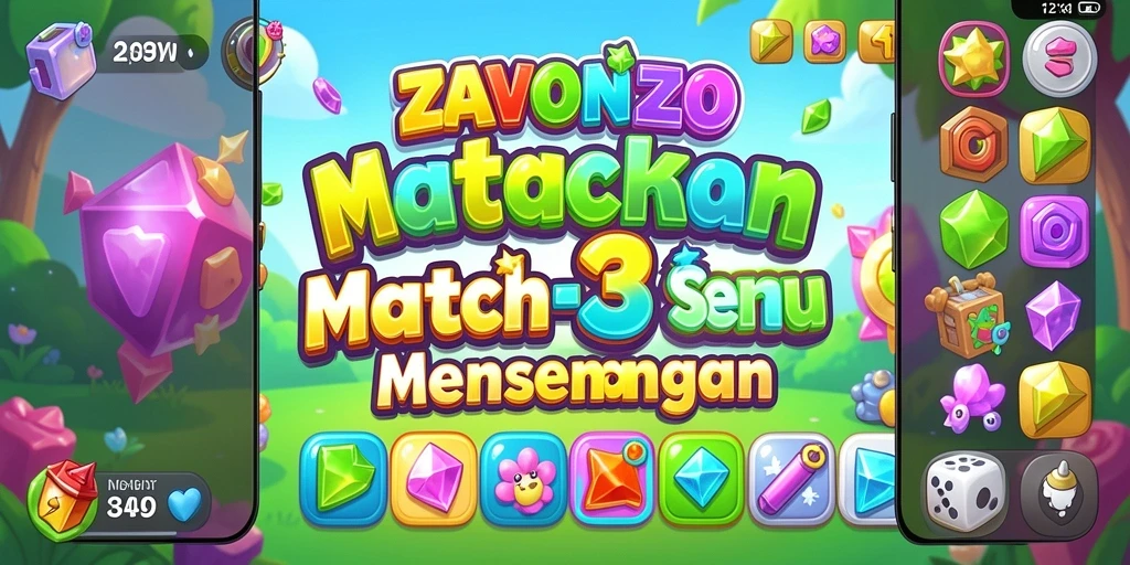 Tampilan gameplay seru ZAVONZO dengan mekanisme Match-3 yang mendebarkan.
